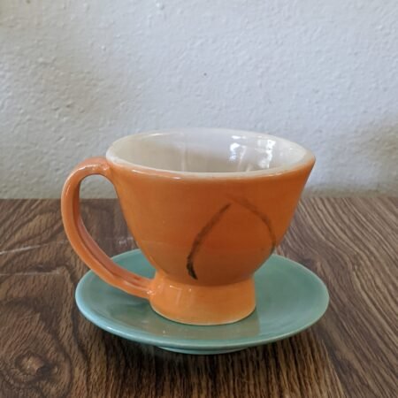 Orange Tea Cup, Teal Saucer