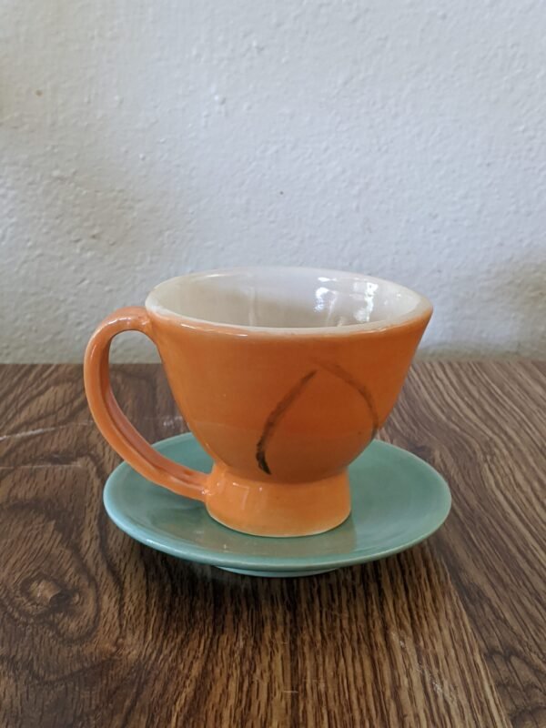 Orange Tea Cup, Teal Saucer