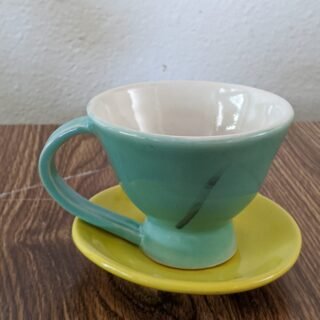 Teal Tea Cup, Yellow Saucer