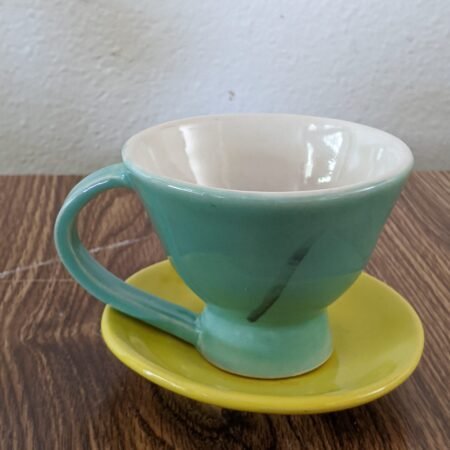 Teal Tea Cup, Yellow Saucer