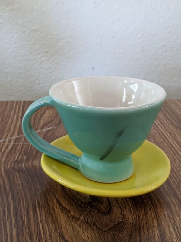 Teal Tea Cup, Yellow Saucer